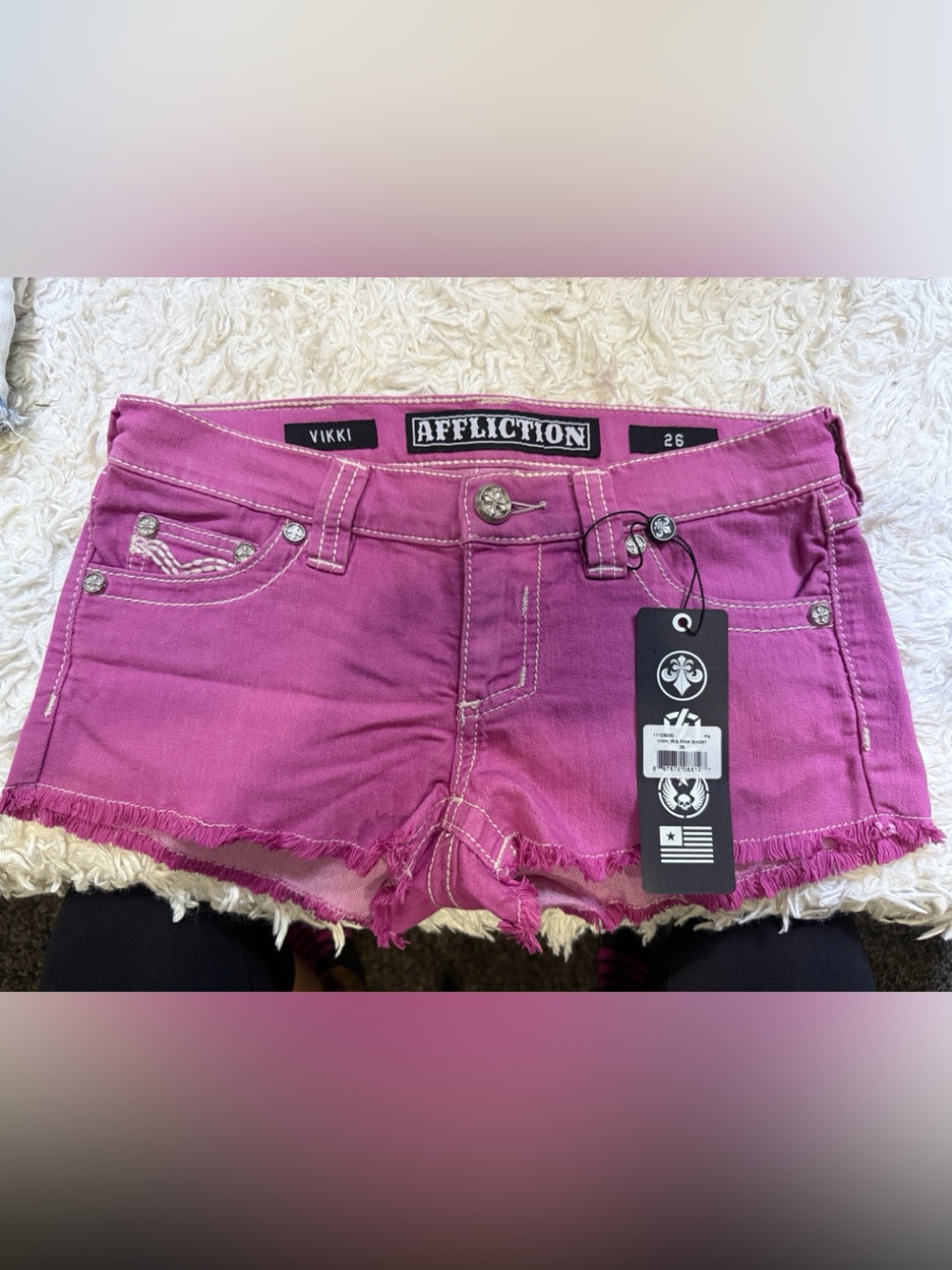 Affliction Vikki Hot Pink Frayed Denim Shorts